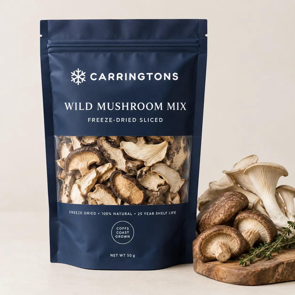 Wild mushroom mix CARRINGTONS packaging mockup