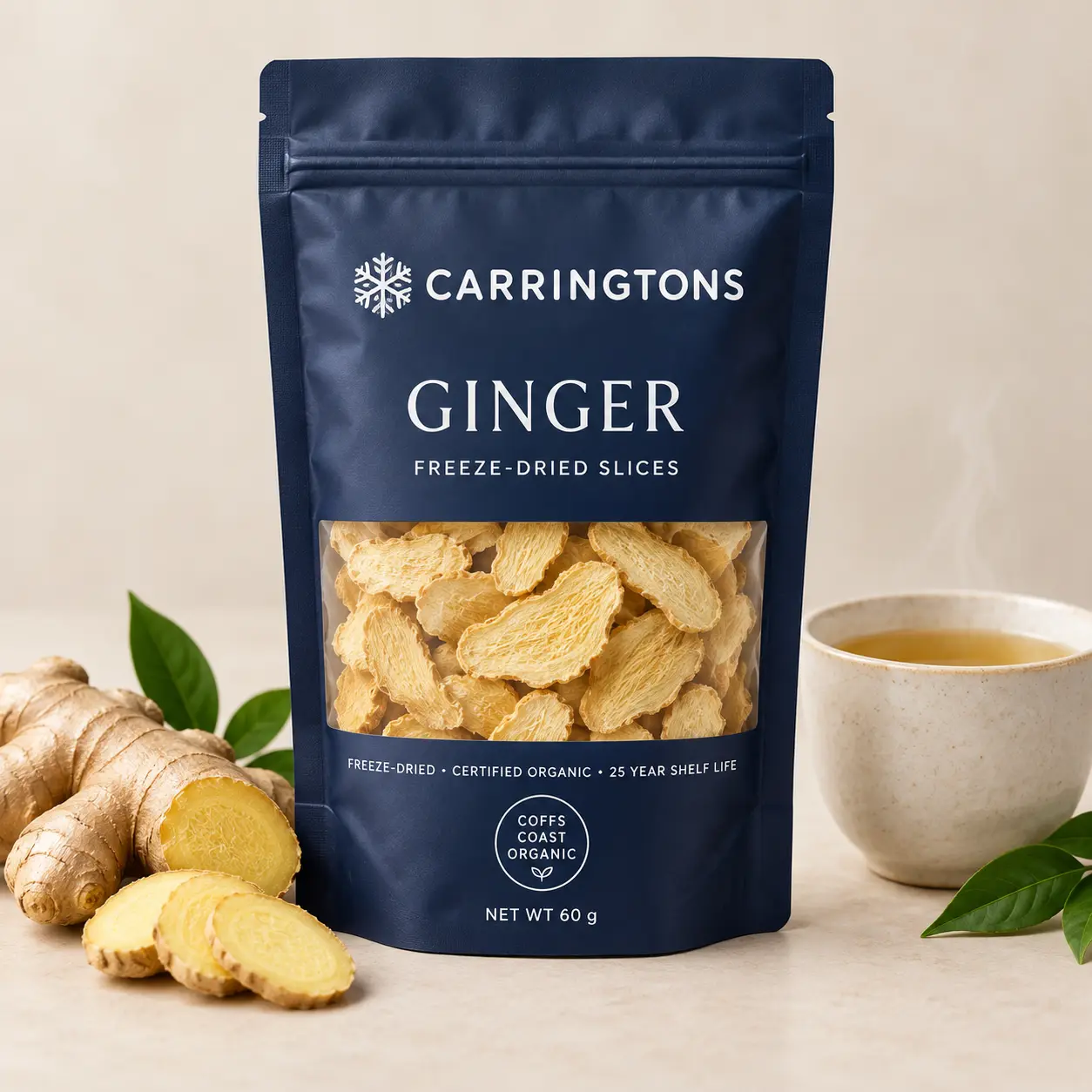 Ginger CARRINGTONS packaging mockup