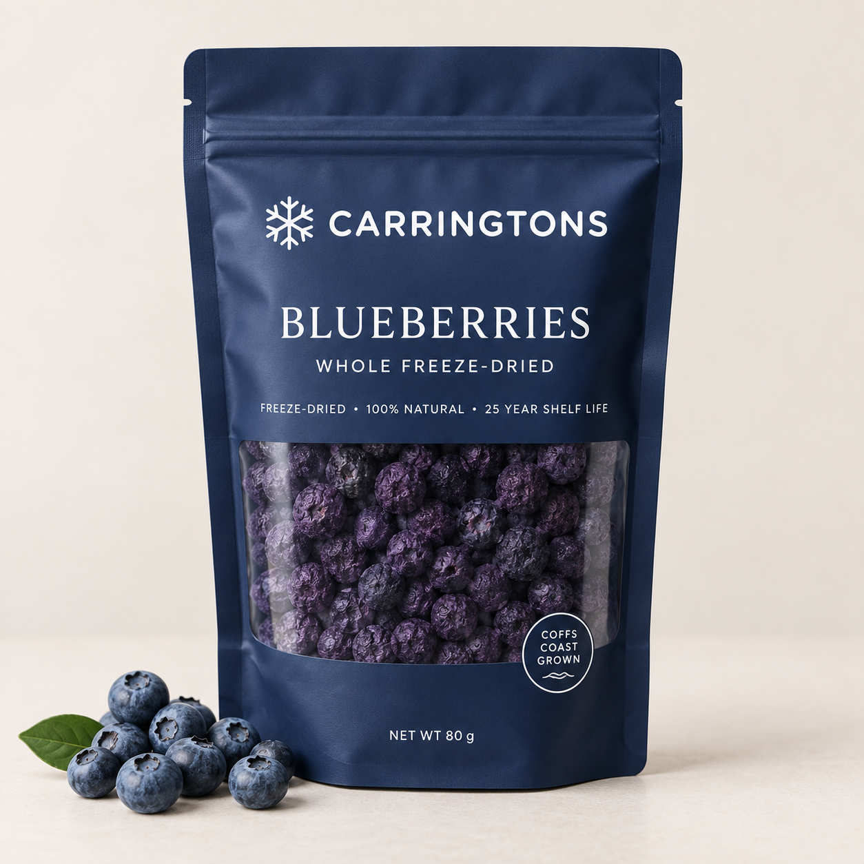 Blueberries CARRINGTONS packaging mockup